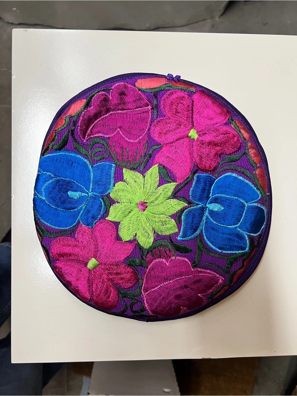 Round Embroidered Floral tortilla warmer